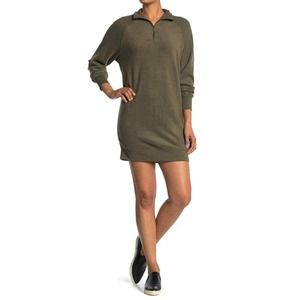 Abound Quarter Zip Fleece Sweatshirt Dress In Olive Night Medium